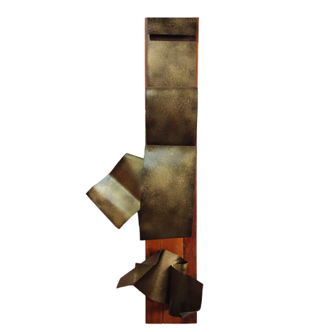 Decoração Escultura de Parede Abstrata em Aço Cor Dourada Exclusiva no Brasil Base em MDF  Para Sala