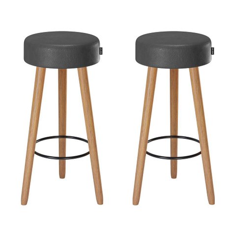 Kit 2 Banquetas Alta 80cm Estofada Corino Preto Retrô Pé Palito Cozinha Área Gourmet Balcão Bancada