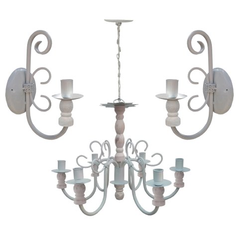 Conjunto 2 Arandelas e Lustre Artesanal Para Sala de Jantar Libertas Rosas Artesanato Kit 1 Lustre +