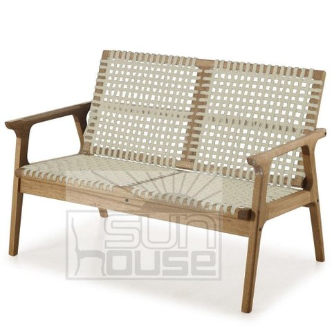 Sofa Trama 2 Lugares Estrutura em Madeira Cor Stain Jatoba com Corda Trancada Cor Areia - 64373