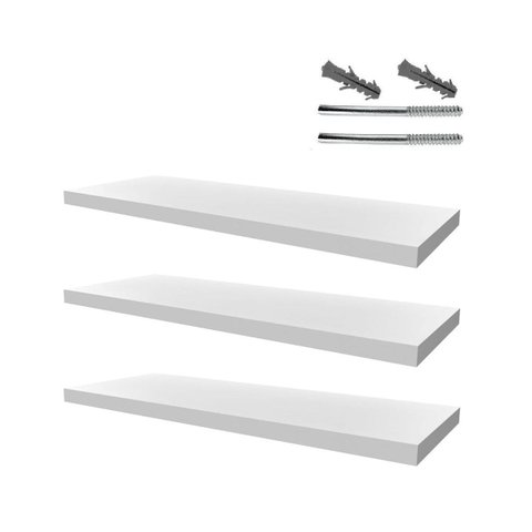 Kit 03 Prateleiras em Mdf 15mm Branco 20x100cm com Suporte Fixação