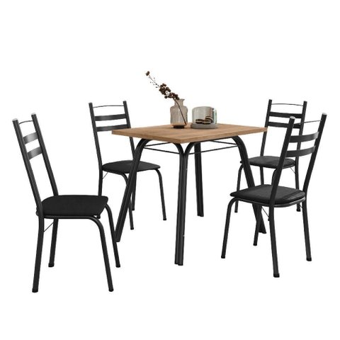 Conjunto de Mesa Sala de Jantar com 4 Cadeiras Tubular Tampo Bp Madeirado Retangular Preto