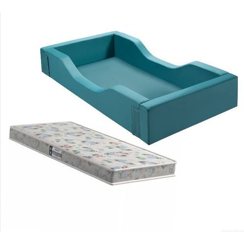Cama Infantil Espumada Clara Premium Conforto Quarto Criança Proteção Moderna com Colchão Cor Verde