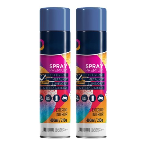 Tinta Spray 400ml Azul Escuro Uso Geral em Aço Ferro Gesso Couro Cerâmica | Universo | Kit 02 Un