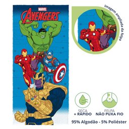 Toalha de Banho Infantil Vingadores Felpuda Algodão Praia Piscina Lepper - 3