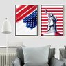 Kit 2 Quadros Eua - Bandeira e Estátua Liberdade 33x24cm - com Vidro:madeira Branca - 2