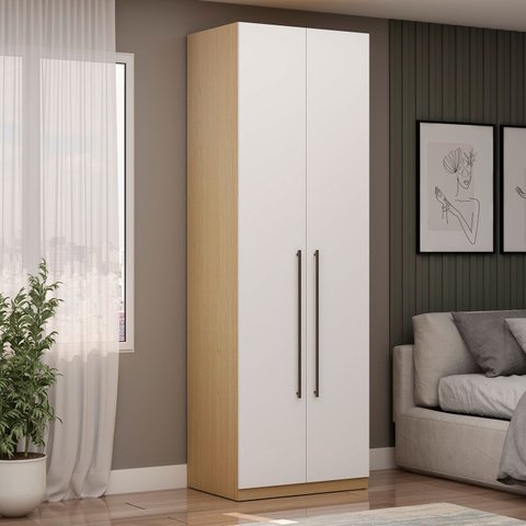 Guarda Roupa Modulado 80cm com 2 Portas e 3 Gavetas 100%mdf Cor:savana com Branco Fosco