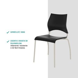 Conjunto 2 Cadeiras Pretas 357 Tubo Prata Carraro - 3