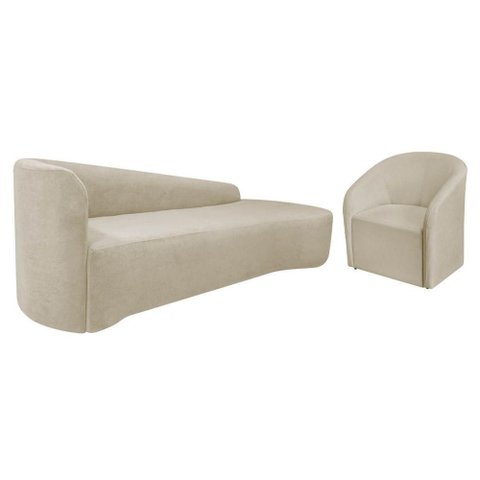 Kit Sofá Curvo França 250cm Ld. e Poltrona Luiza Max Conforto, Elegância e Design Moderno Linho