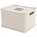 Ver imagem 1 de Kit 12 Caixas Plásticas Cesto Organizador 38x22,3cm Tampa Empilhável Bege Coza