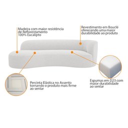Divã Recamier Orgânico Tokyo 180cm Lado Esquerdo Bouclé Branco - Amarena Móveis - 6
