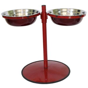 Pet Comedouro Grande Duplo Inox Altura Regulável Vermelho