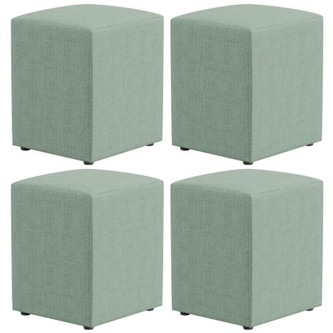 Kit 04 Puffs Quadrado Decorativo Sala de Estar L02 Linho Verde Menta - Lyam Decor
