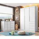 Ver imagem 1 de Conjunto Infantil Guarda Roupa e Cômoda Jade 3 Portas Giratória 4 Gavetas MDF Branco Sal Movelaria