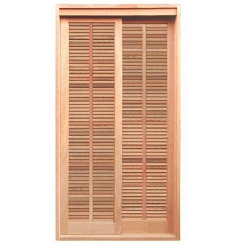 Porta Balcão de Correr de Madeira Cedro Arana com Veneziana 3 Folhas Reto Bat.14 Cm-2.15(a)x1.60(l)