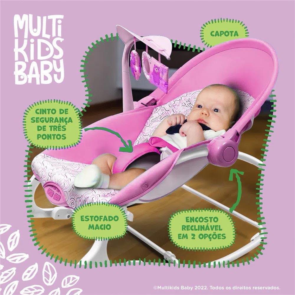 Cadeira de Descanso e Balanço para Bebês - Até 18 kg - Seasons - Rosa - Multikids Baby - 4