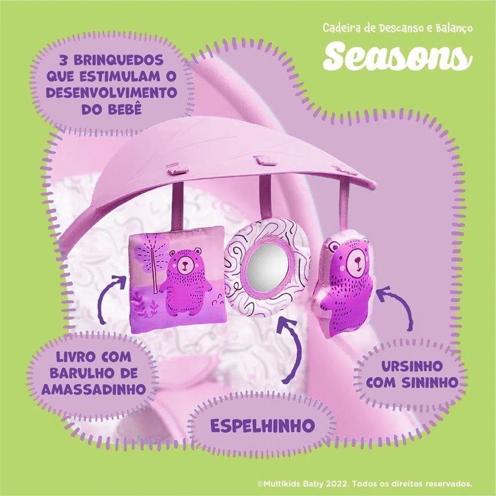 Cadeira de Descanso e Balanço para Bebês - Até 18 kg - Seasons - Rosa - Multikids Baby - 5