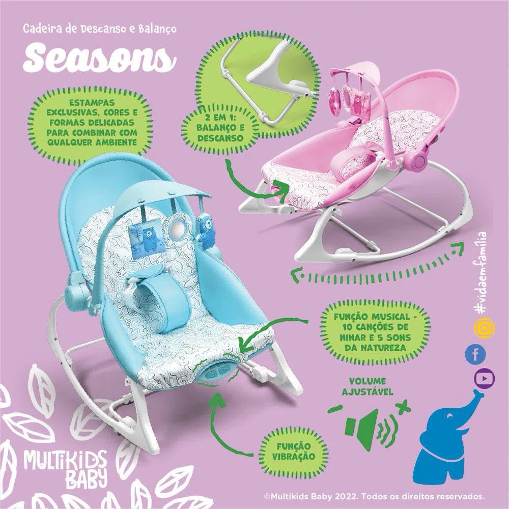 Cadeira de Descanso e Balanço para Bebês - Até 18 kg - Seasons - Rosa - Multikids Baby - 6