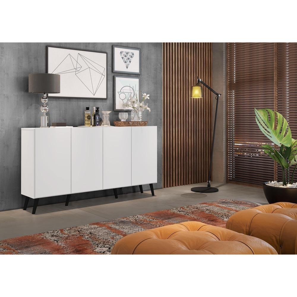 Aparador Buffet Retrô Multimóveis Veneza 4 Portas FG3556 Branco/Preto - 8