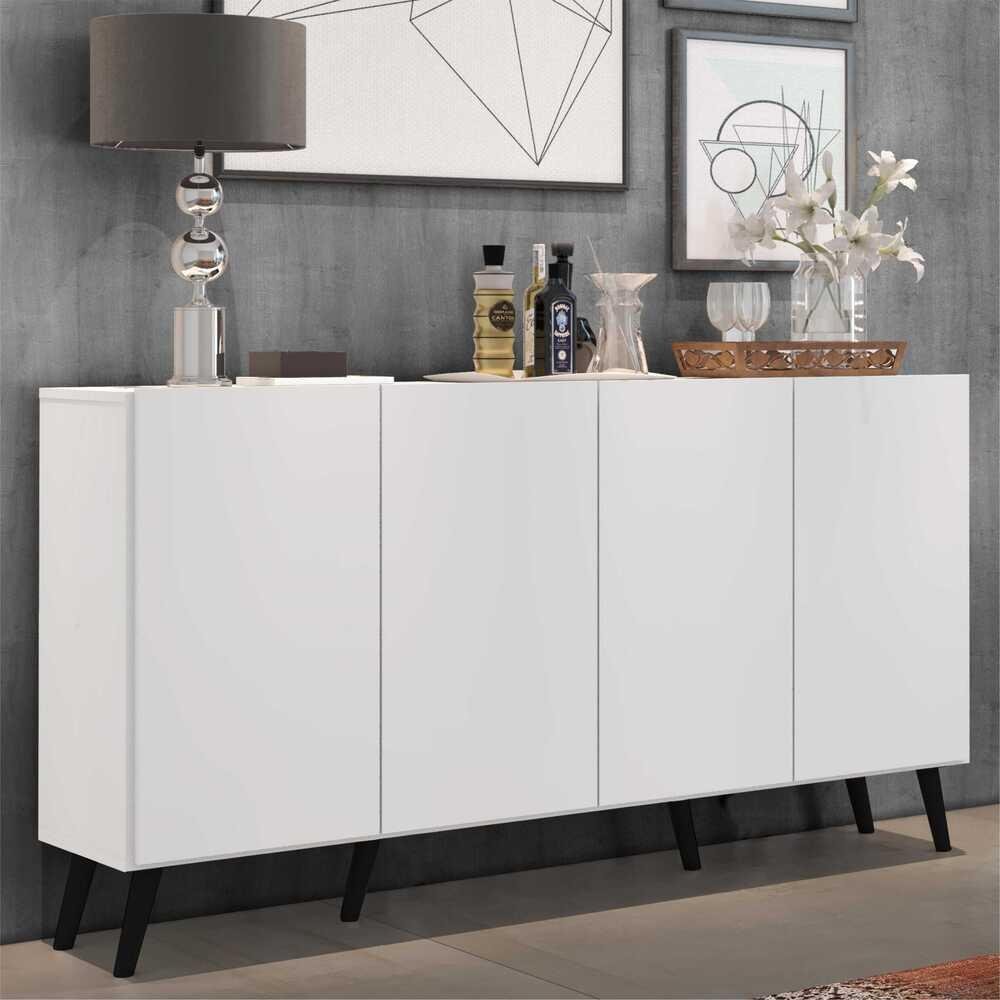 Aparador Buffet Retrô Multimóveis Veneza 4 Portas FG3556 Branco/Preto - 3