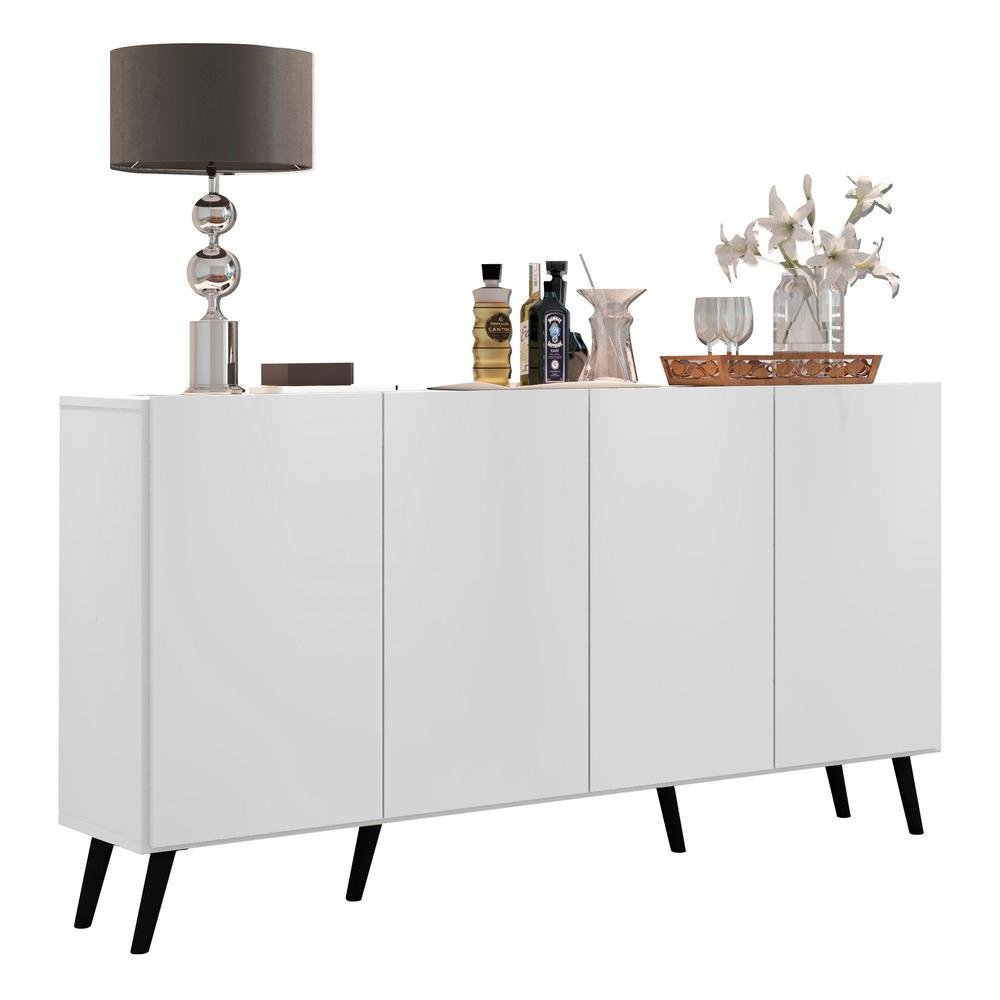 Aparador Buffet Retrô Multimóveis Veneza 4 Portas FG3556 Branco/Preto - 2