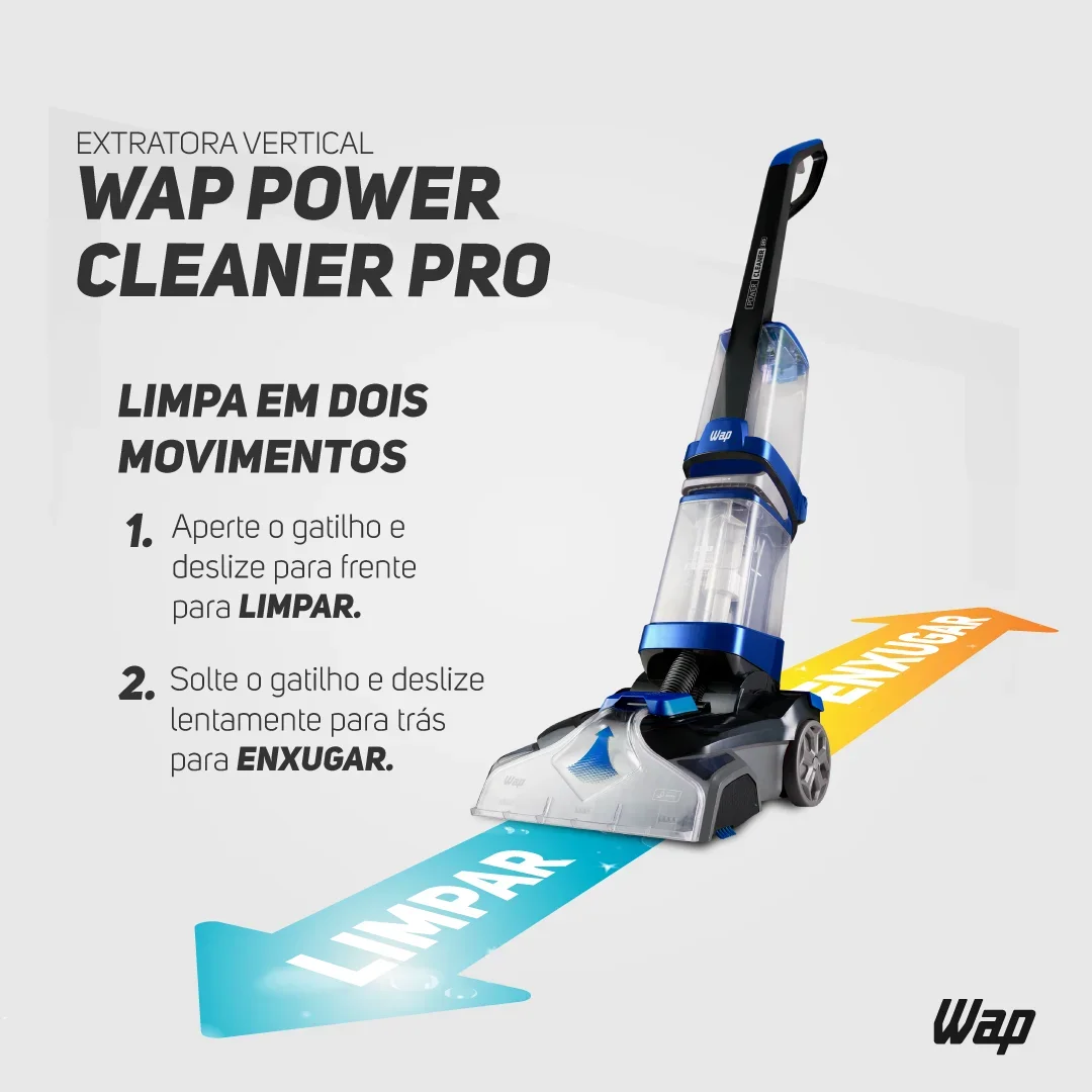 Extratora e Higienizadora Vertical WAP Power Cleaner PRO Sofás Tapetes e Carpetes 220V Azul - 20