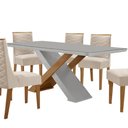 Ver imagem 3 de Mesa Sala de Jantar Carol 180cm e 6 Cadeiras Safira Moderna Veludo Creme/off White/imbuia