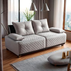 Sofá 3 Lugares 1,95m Potenza Bom Pastor Linho Cinza/preto