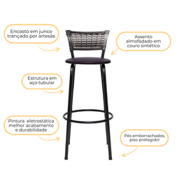 Banqueta Alta para Cozinha Junco Degradê Bancada Bistrô Balcão Ilhas Área Gourmet Piscina - 4