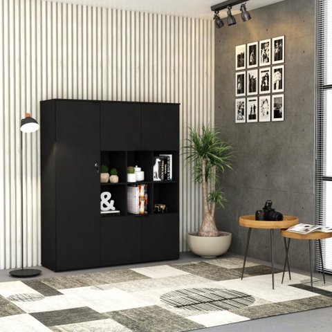 Armário Alto c/Nichos e 05 Portas 161,5x135x42cm WLAN135 Preto Ônix
