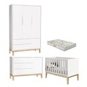 Ver imagem 1 de Quarto de Bebê 3 Portas New Classic Branco com Pés Madeira Natural e Colchão Gazin - Reller