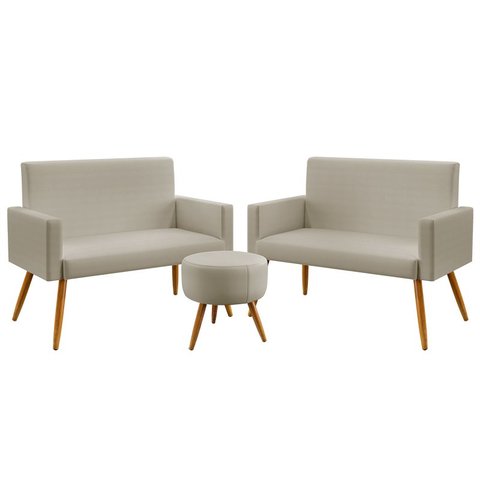 Kit 2 Poltronas Namoradeira Vega e Puff Solar Courino Bege Aradecor