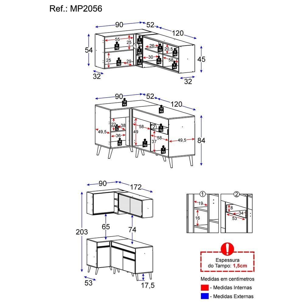 Cozinha Compacta de Canto Veneza GB Multimóveis MP2056 com Armário e Balcão Preta - 5