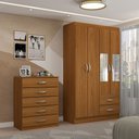 Ver imagem 1 de Guarda-roupa Solteiro Eden 4 Portas 2 Gavetas e Espelho com Cômoda 5 Gavetas Cinamomo - Panorama Móv