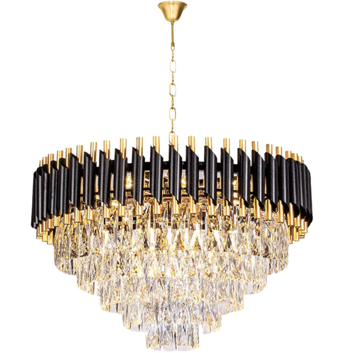 Lustre Pendente 60cm Vana Gold Black 133 Cristais 9xe14 Luminária Teto Gimpo Kjdd-l-420-60cm