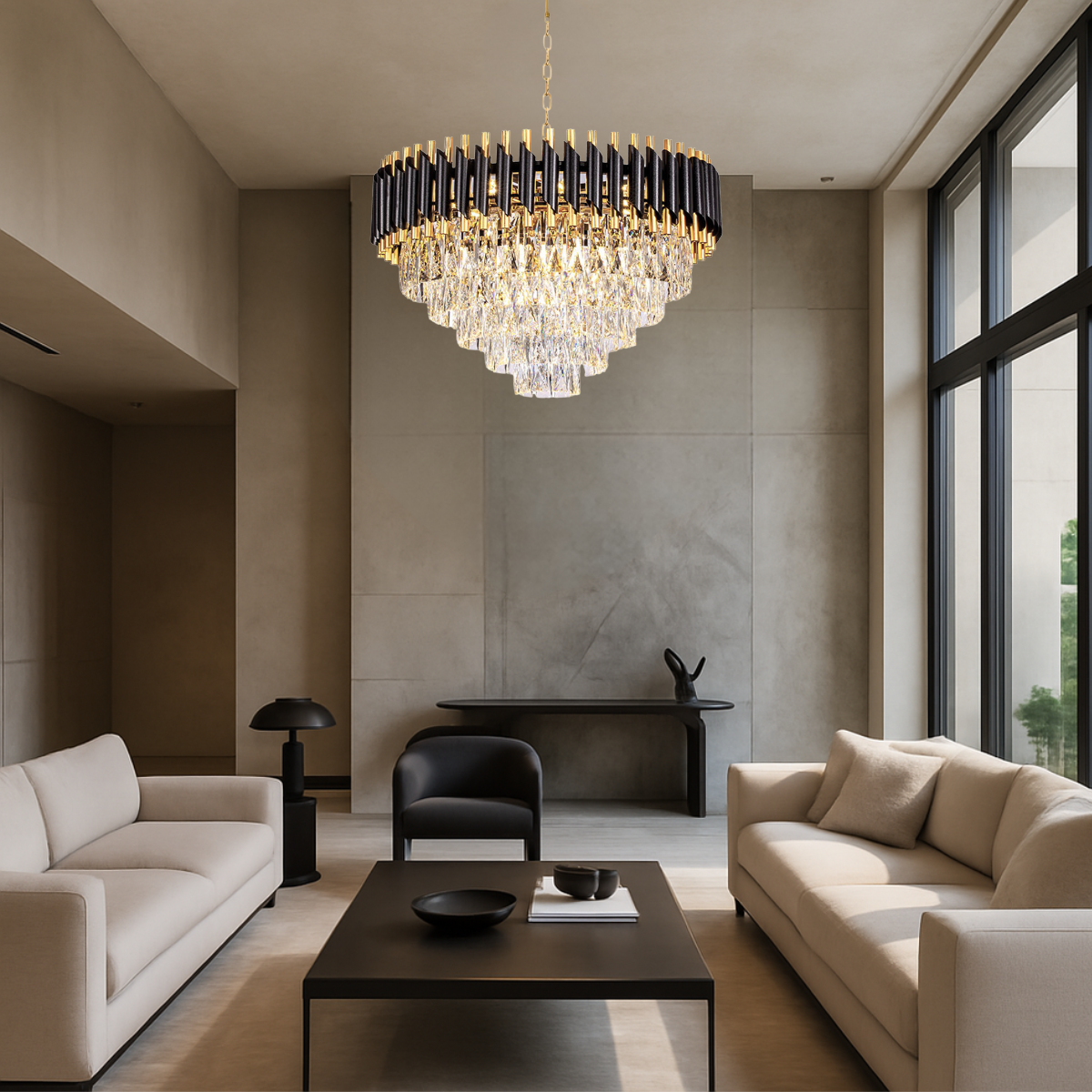 Ver imagem 7 de Lustre Pendente 60cm Vana Gold Black 133 Cristais 9xe14 Luminária Teto Gimpo Kjdd-l-420-60cm