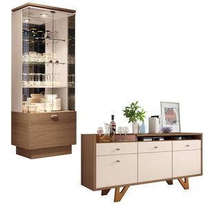 Conjunto Decorativo Cristaleira e Buffet Aparador Aura/sollare Off White/castanho G26 - Hb Móveis