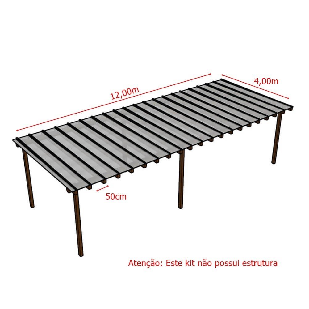Kit Policarbonato Branco 4mm 12,00m X 4,00m - Perfis Naturais - 2