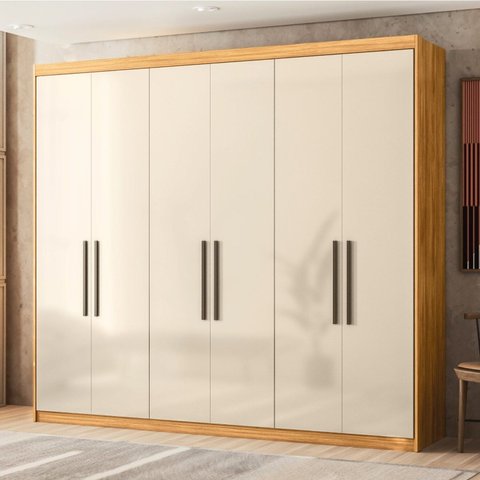 Guarda-Roupa Casal 6 Portas 4 Gavetas 7 Prateleiras Venice Amarelo/Cinamon/Off White