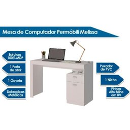Mesa Escrivaninha Juvenil Melissa c/ 1 Porta e 1 Gaveta Branco - Permóbili - 2 Mesa Escrivaninha Juvenil Melissa c/ 1 Porta e 1 Gaveta Branco - Permóbili - 2