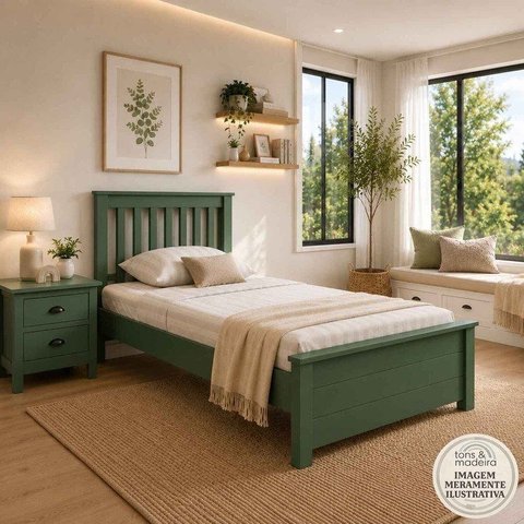 Cama de Solteiro de Madeira Maciça Ecoconfort - Verde