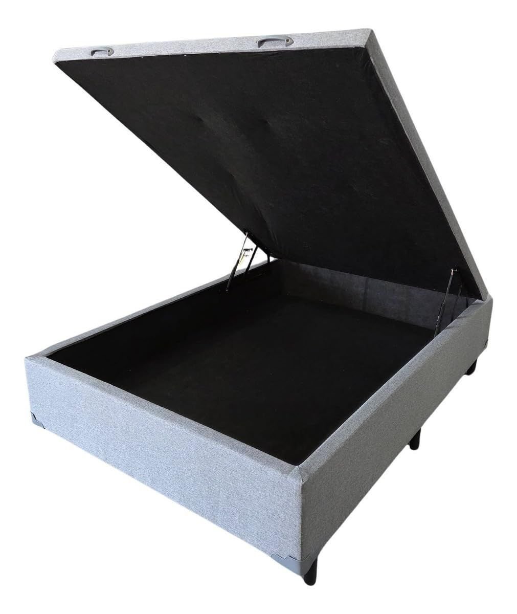 Base Box com Baú Casal Linho Cinza 1,38 X 1,88 Reforçada
