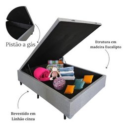 Base Box com Baú Casal Linho Cinza 1,38 X 1,88 Reforçada - 5