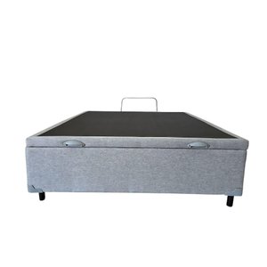Base Box com Baú Casal Linho Cinza 1,38 X 1,88 Reforçada