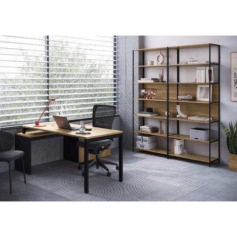 Conjunto de Escritório Completo com Mesa Escrivaninha e 2 Estantes Linha Concept Móvel na Caixa