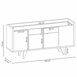 Balcão Aparador Buffet 4 Portas Melodia Off White/cinamomo - Hb Móveis - 4