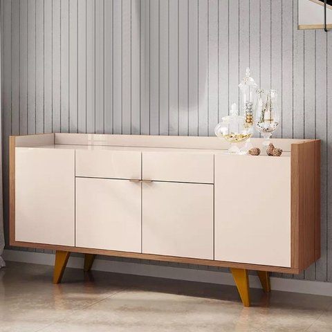 Balcão Aparador Buffet 4 Portas Melodia Off White/cinamomo - Hb Móveis