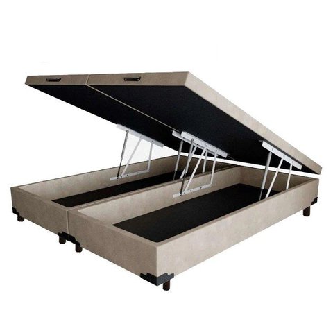 Base Box Baú King Bipartido Blindado 193x203 Suede Bege Bio Box