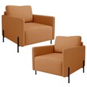 Ver imagem 1 de Kit 2 Poltronas Decorativa para Sala Living Pés Industrial Domani L06 Couro Caramelo - Lyam Decor