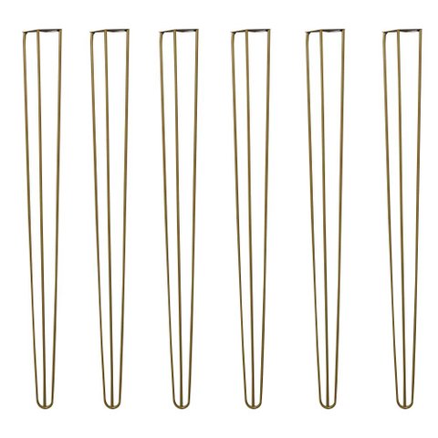 Kit 6 Pés de Metal 90 CM Hairpin Legs Aparador e Mesa de Canto Dourado